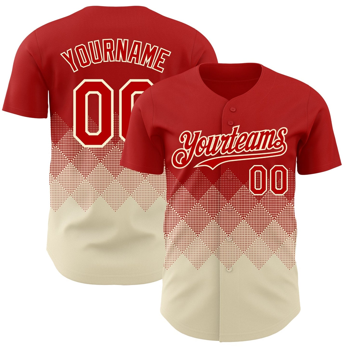 Custom Red Cream 3D Gradient Square Shape Authentic Baseball Jersey baseball jersey product view 1