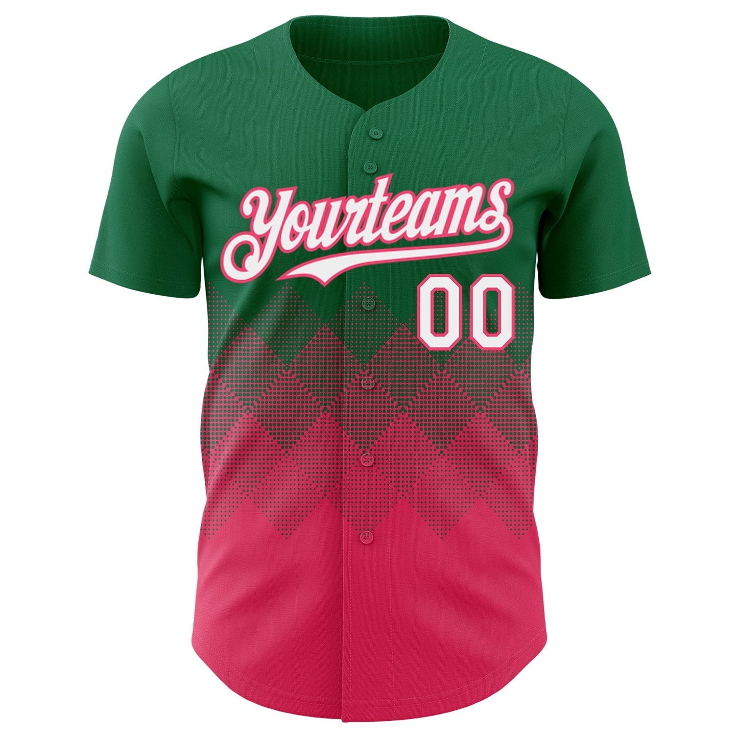 Custom Kelly Green White-Neon Pink 3D Gradient Square Shape Authentic Baseball Jersey baseball jersey product view 2