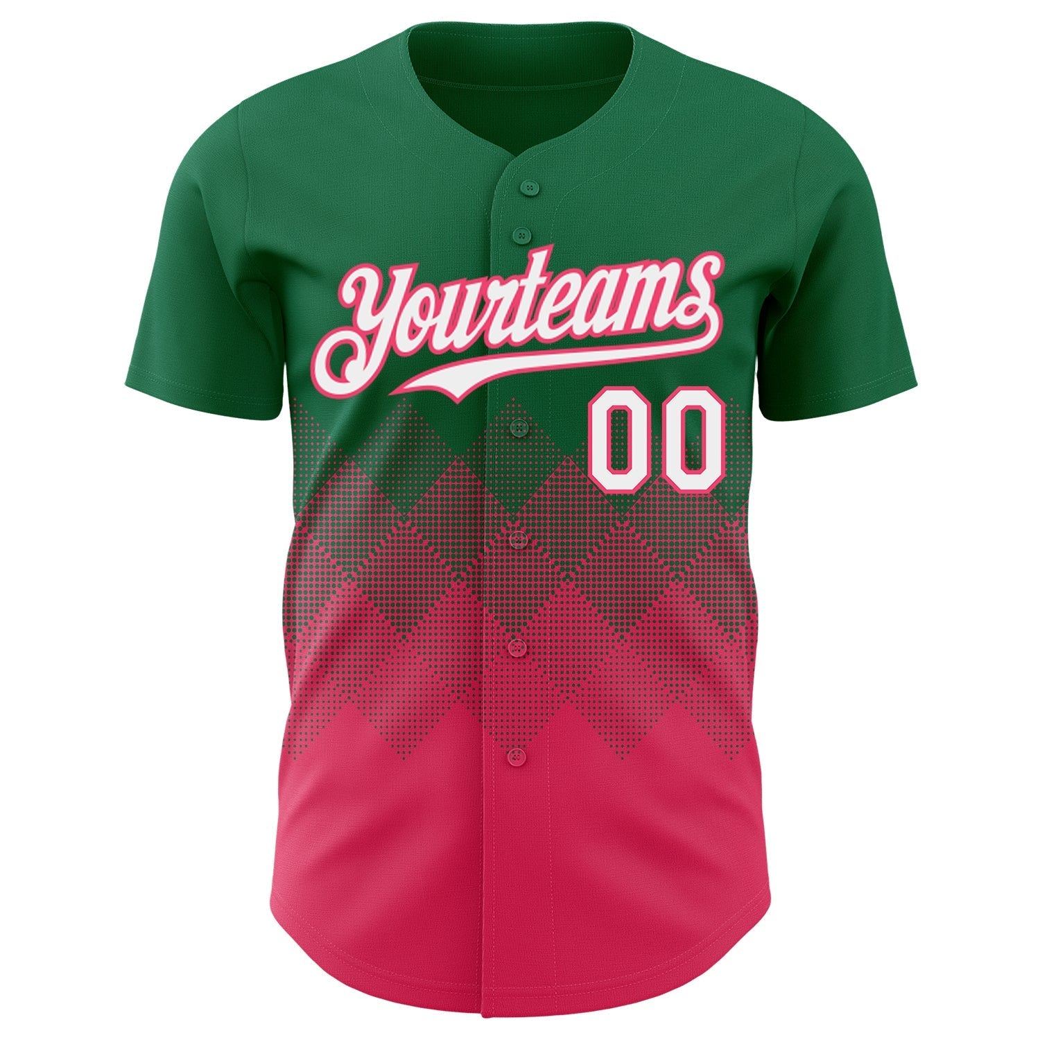 Custom Kelly Green White-Neon Pink 3D Gradient Square Shape Authentic Baseball Jersey baseball jersey product view 2