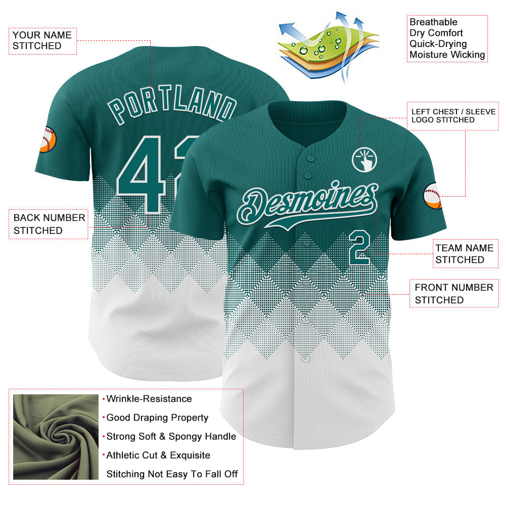 Custom Teal White 3D Gradient Square Shape Authentic Baseball Jersey baseball jersey product view 3