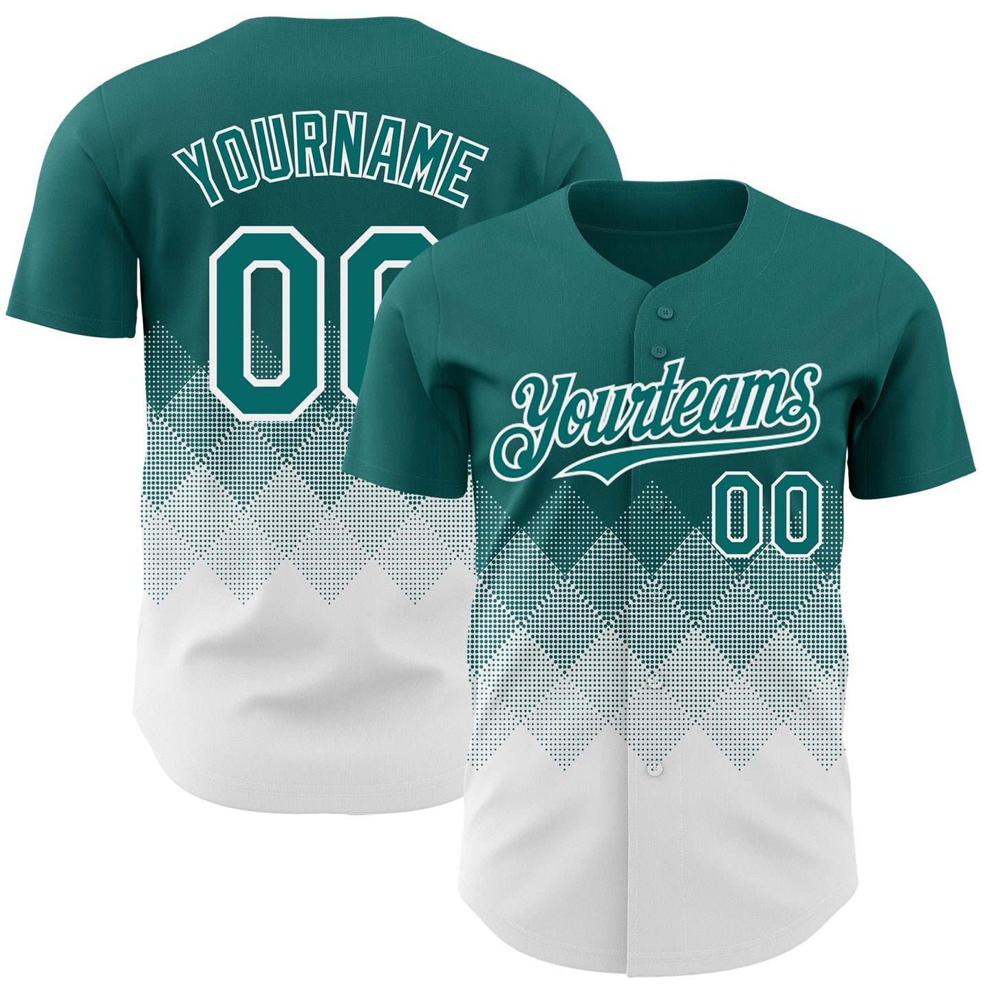 Custom Teal White 3D Gradient Square Shape Authentic Baseball Jersey baseball jersey product view 1