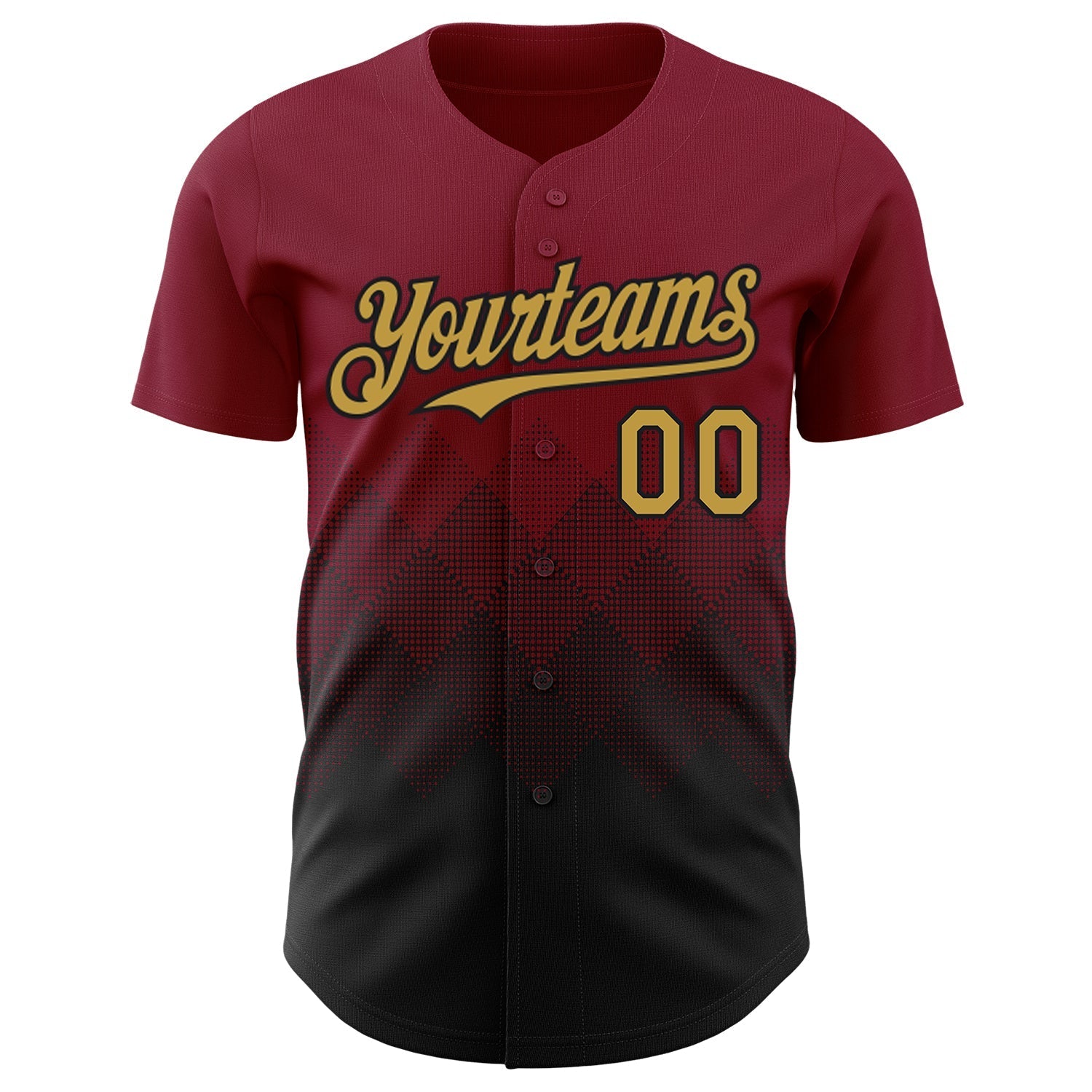 Custom Crimson Old Gold-Black 3D Gradient Square Shape Authentic Baseball Jersey baseball jersey product view 2