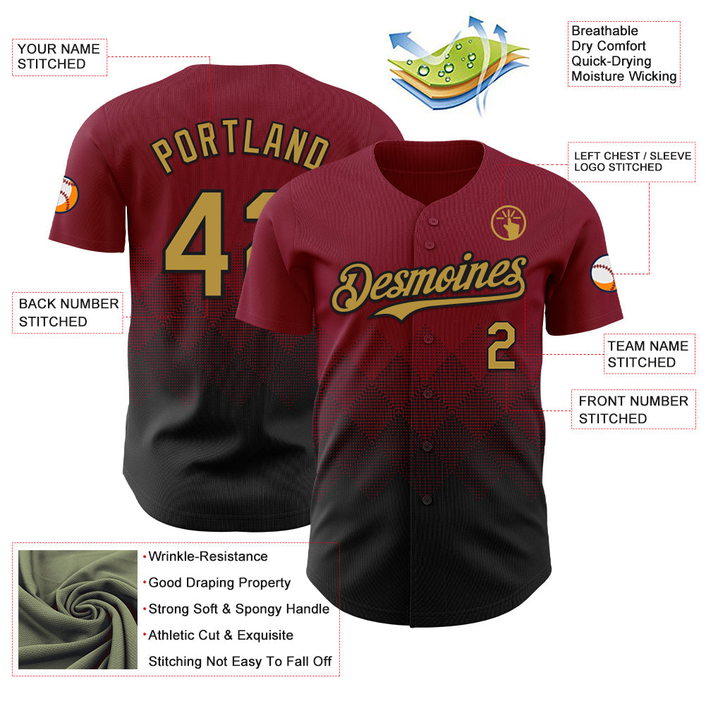 Custom Crimson Old Gold-Black 3D Gradient Square Shape Authentic Baseball Jersey baseball jersey product view 3