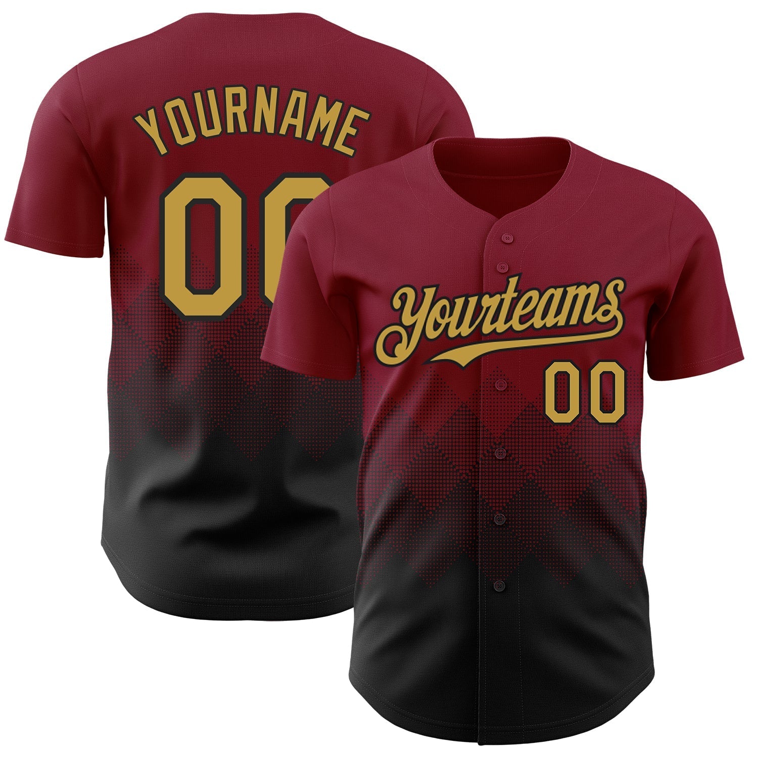 Custom Crimson Old Gold-Black 3D Gradient Square Shape Authentic Baseball Jersey baseball jersey product view 1