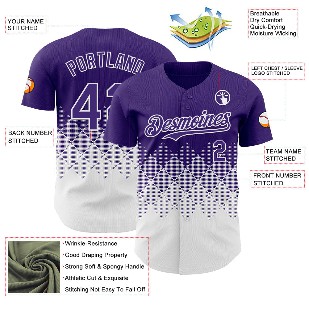 Custom Purple White 3D Gradient Square Shape Authentic Baseball Jersey baseball jersey product view 3