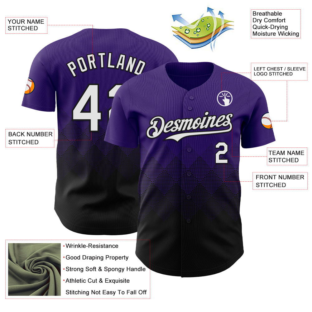 Custom Purple White-Black 3D Gradient Square Shape Authentic Baseball Jersey baseball jersey product view 3