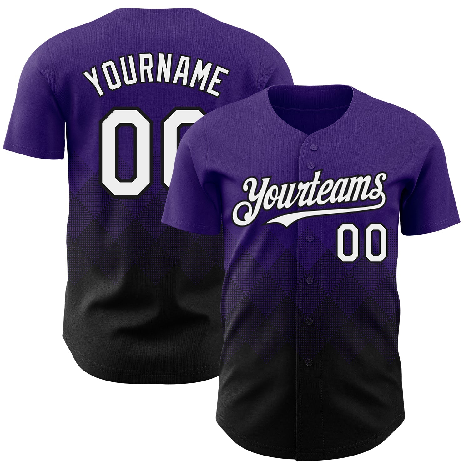 Custom Purple White-Black 3D Gradient Square Shape Authentic Baseball Jersey baseball jersey product view 1