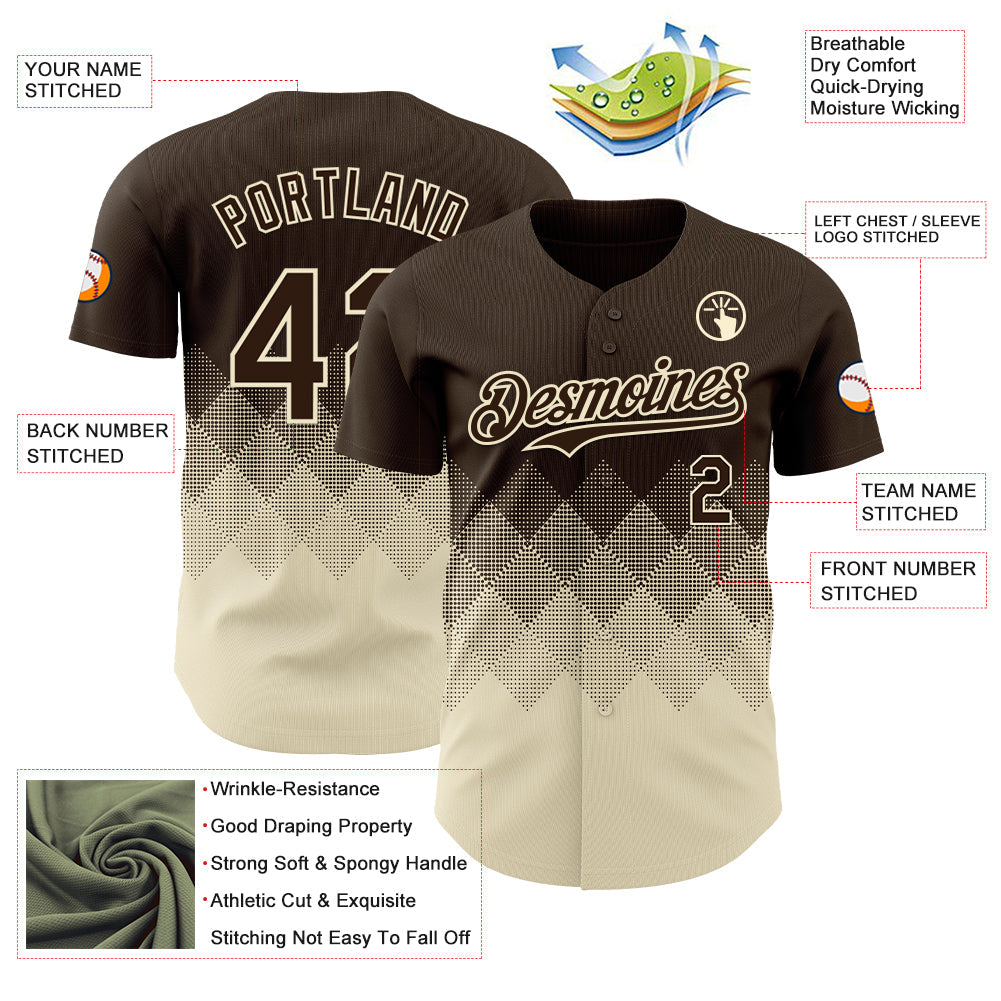 Custom Brown Cream 3D Gradient Square Shape Authentic Baseball Jersey baseball jersey product view 3