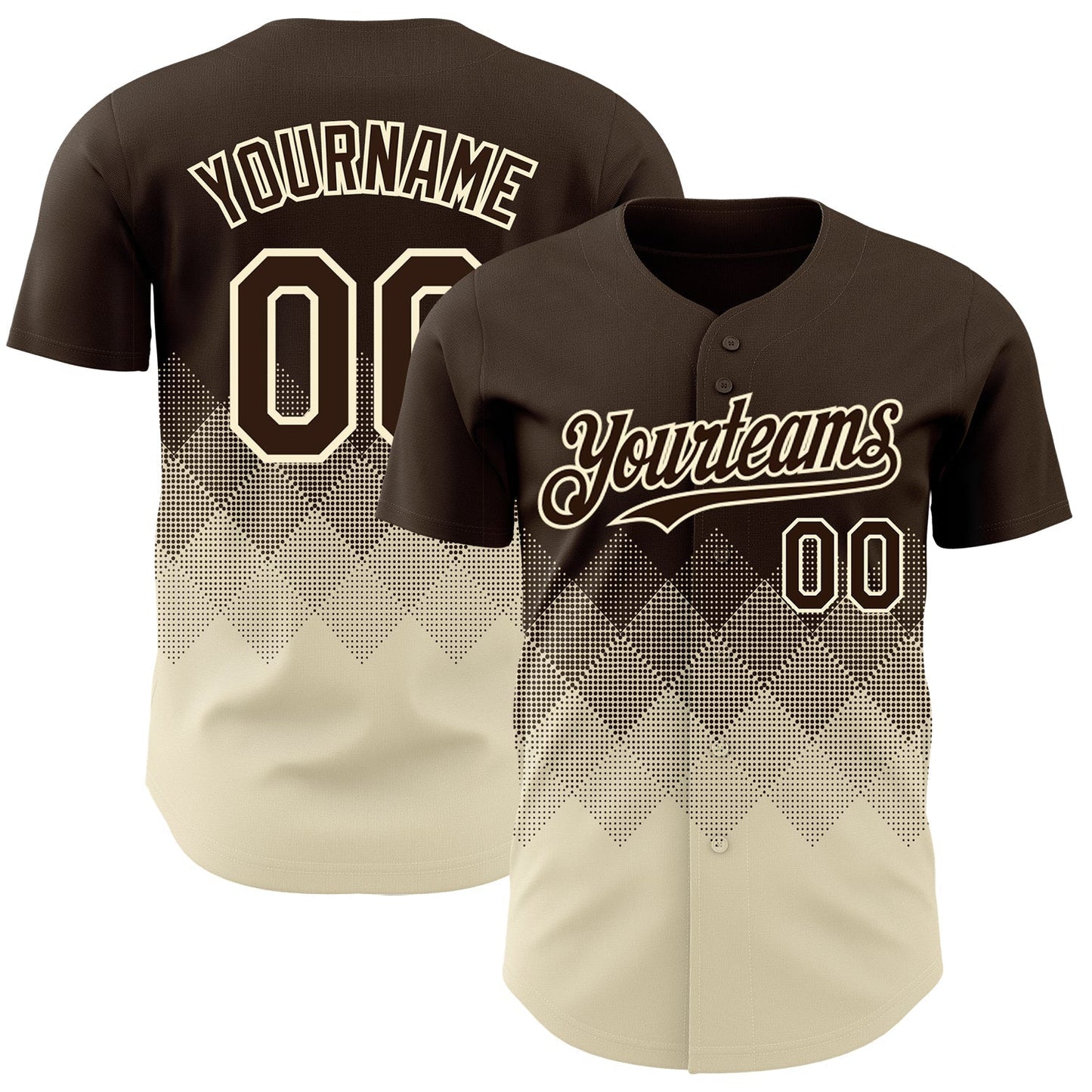 Custom Brown Cream 3D Gradient Square Shape Authentic Baseball Jersey baseball jersey product view 1