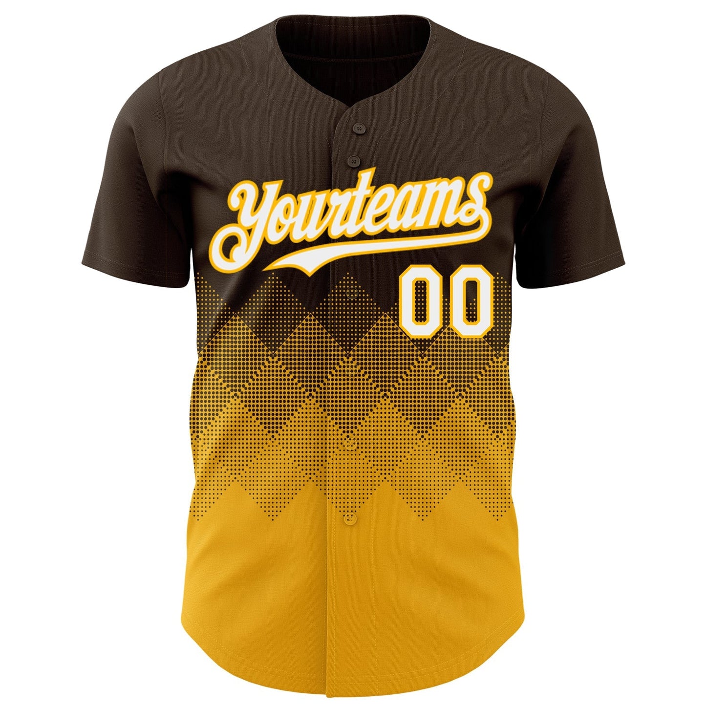 Custom Brown White-Gold 3D Gradient Square Shape Authentic Baseball Jersey baseball jersey product view 2