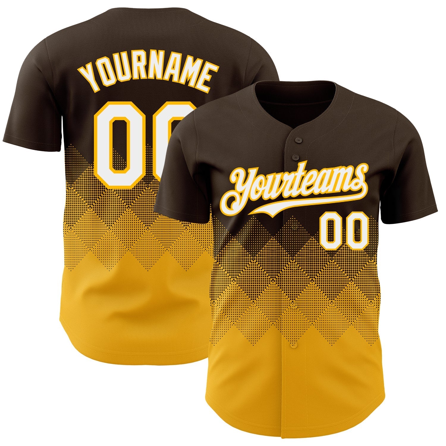 Custom Brown White-Gold 3D Gradient Square Shape Authentic Baseball Jersey baseball jersey product view 1