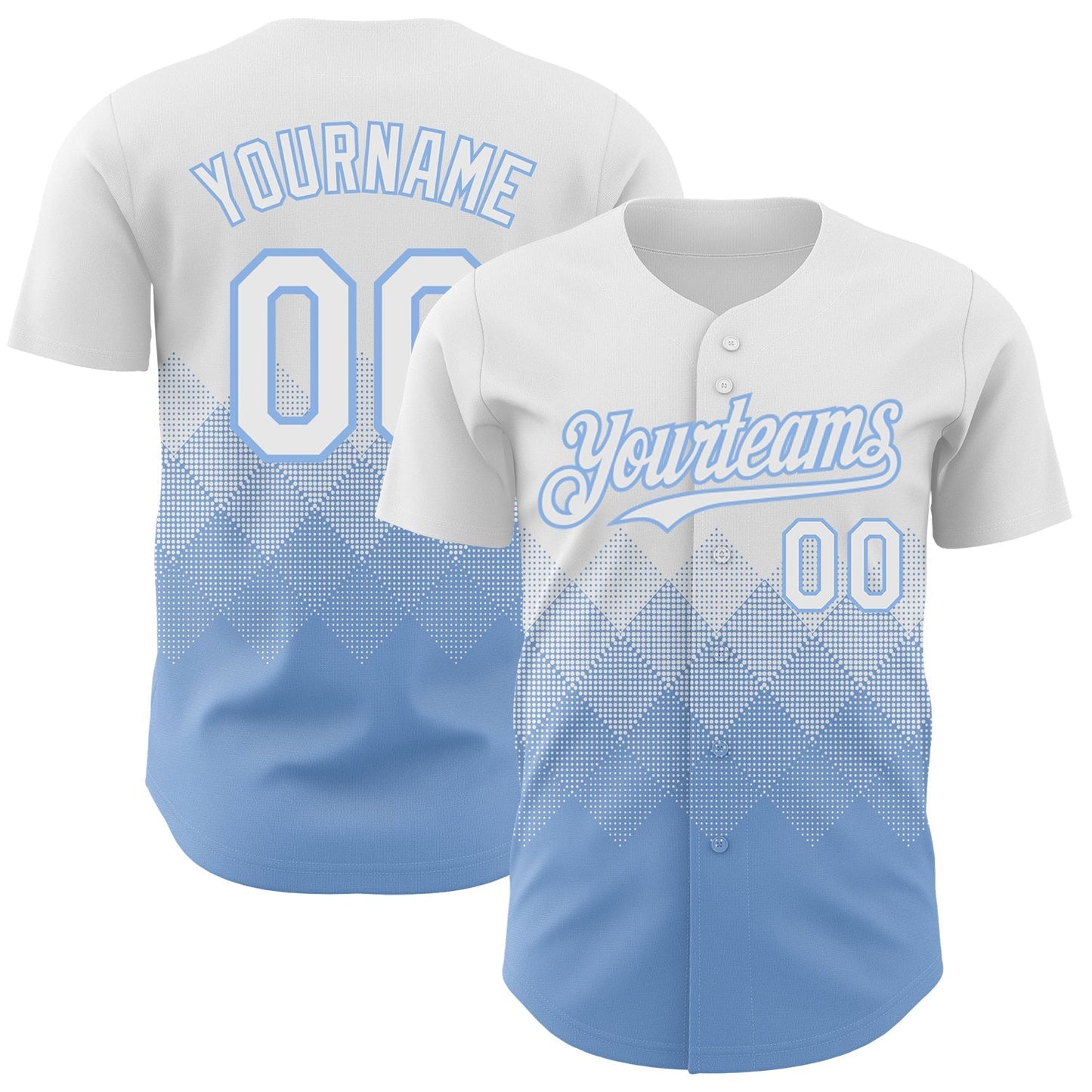 Custom White Light Blue 3D Gradient Square Shape Authentic Baseball Jersey baseball jersey product view 1