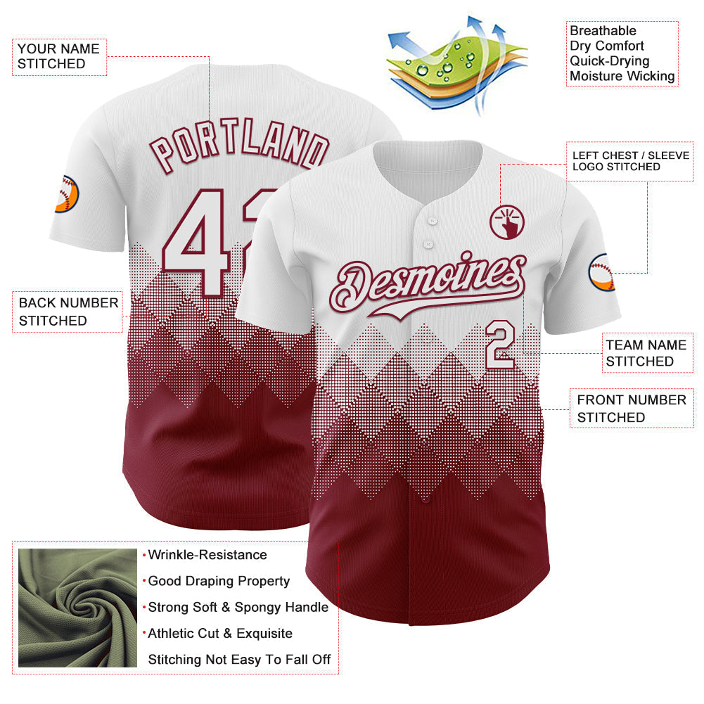 Custom White Crimson 3D Gradient Square Shape Authentic Baseball Jersey baseball jersey product view 3