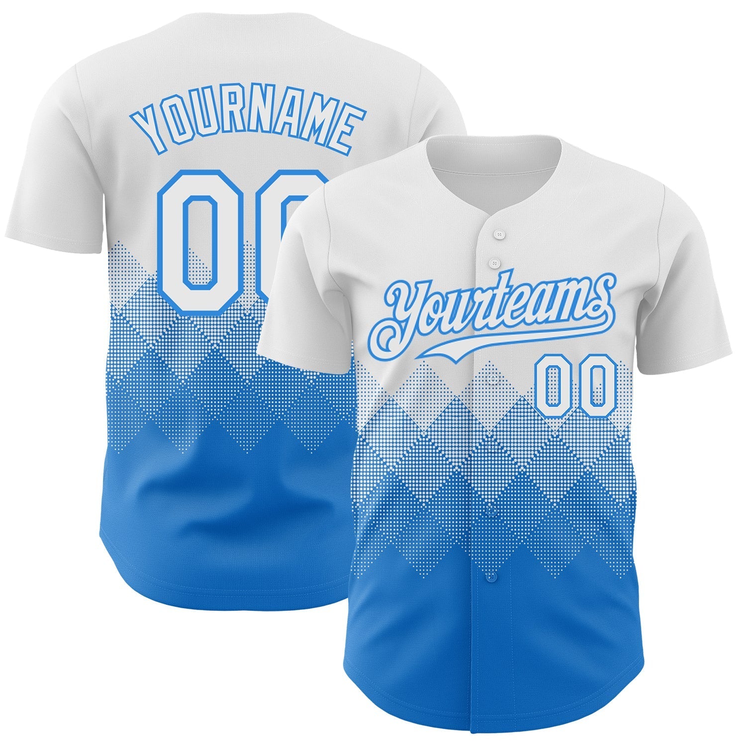 Custom White Electric Blue 3D Gradient Square Shape Authentic Baseball Jersey baseball jersey product view 1