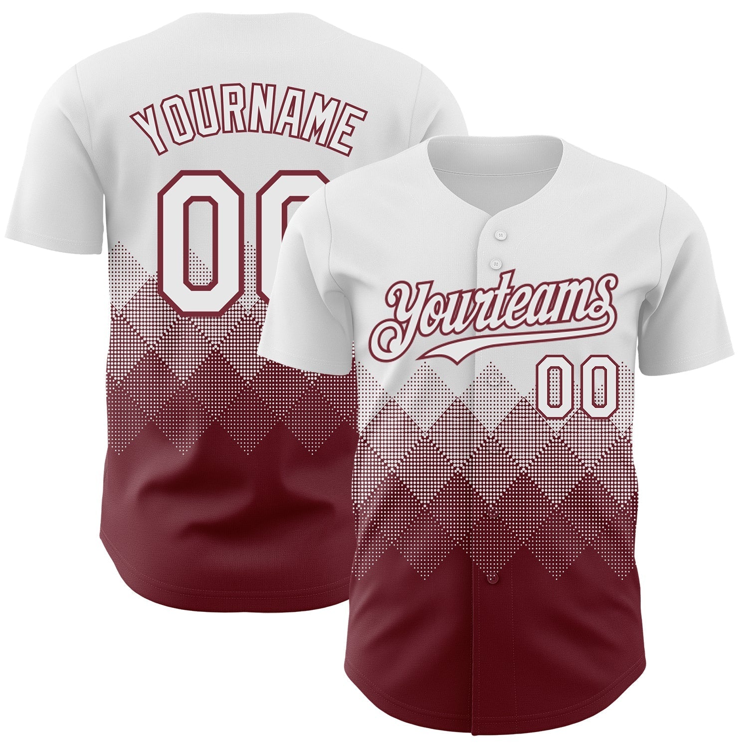 Custom White Burgundy 3D Gradient Square Shape Authentic Baseball Jersey baseball jersey product view 1