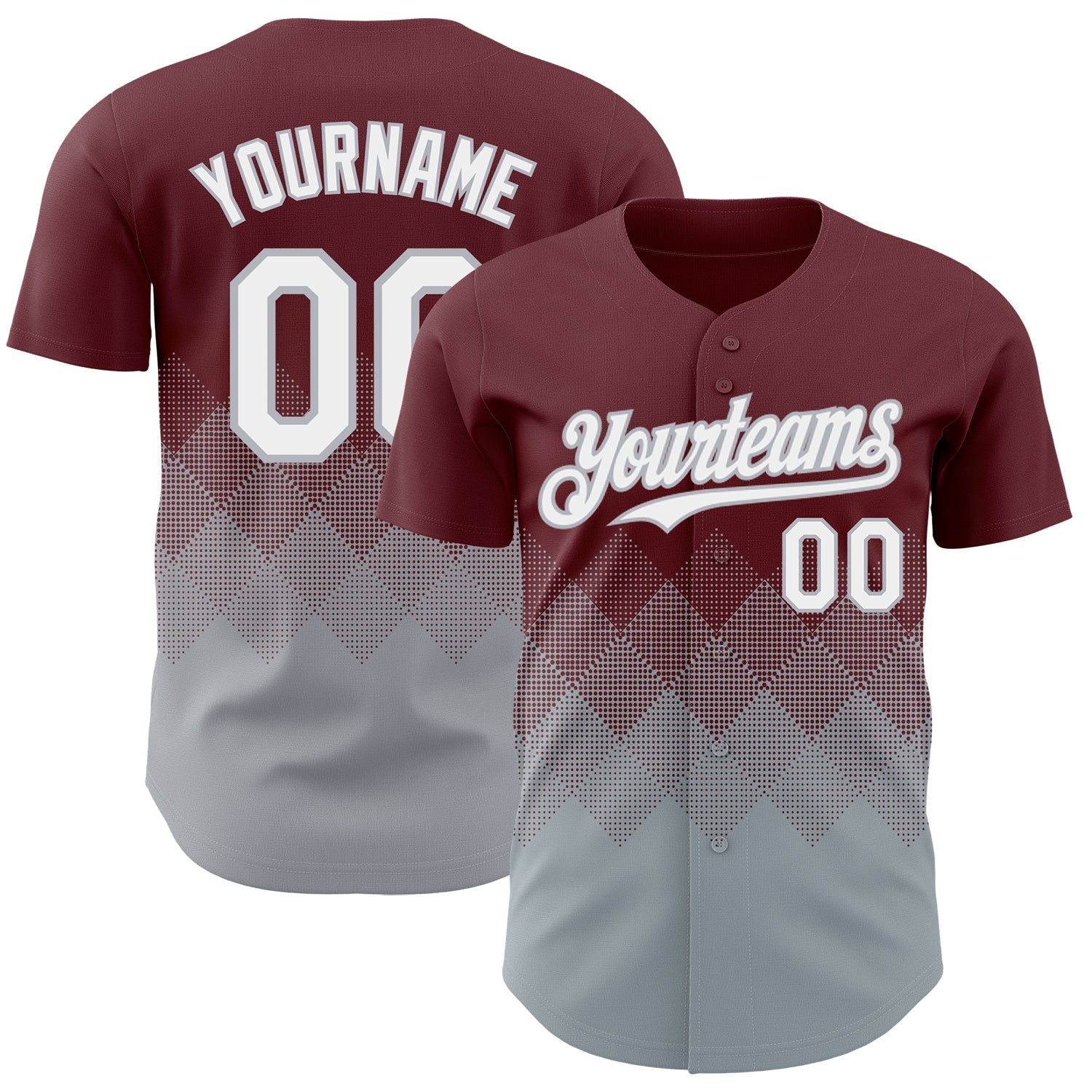 Custom Burgundy White-Gray 3D Gradient Square Shape Authentic Baseball Jersey baseball jersey product view 1