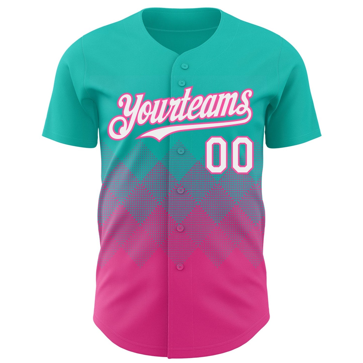 Custom Aqua White-Pink 3D Gradient Square Shape Authentic Baseball Jersey baseball jersey product view 2