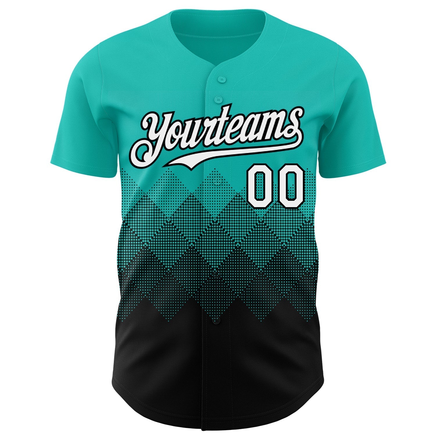 Custom Aqua White-Black 3D Gradient Square Shape Authentic Baseball Jersey baseball jersey product view 2