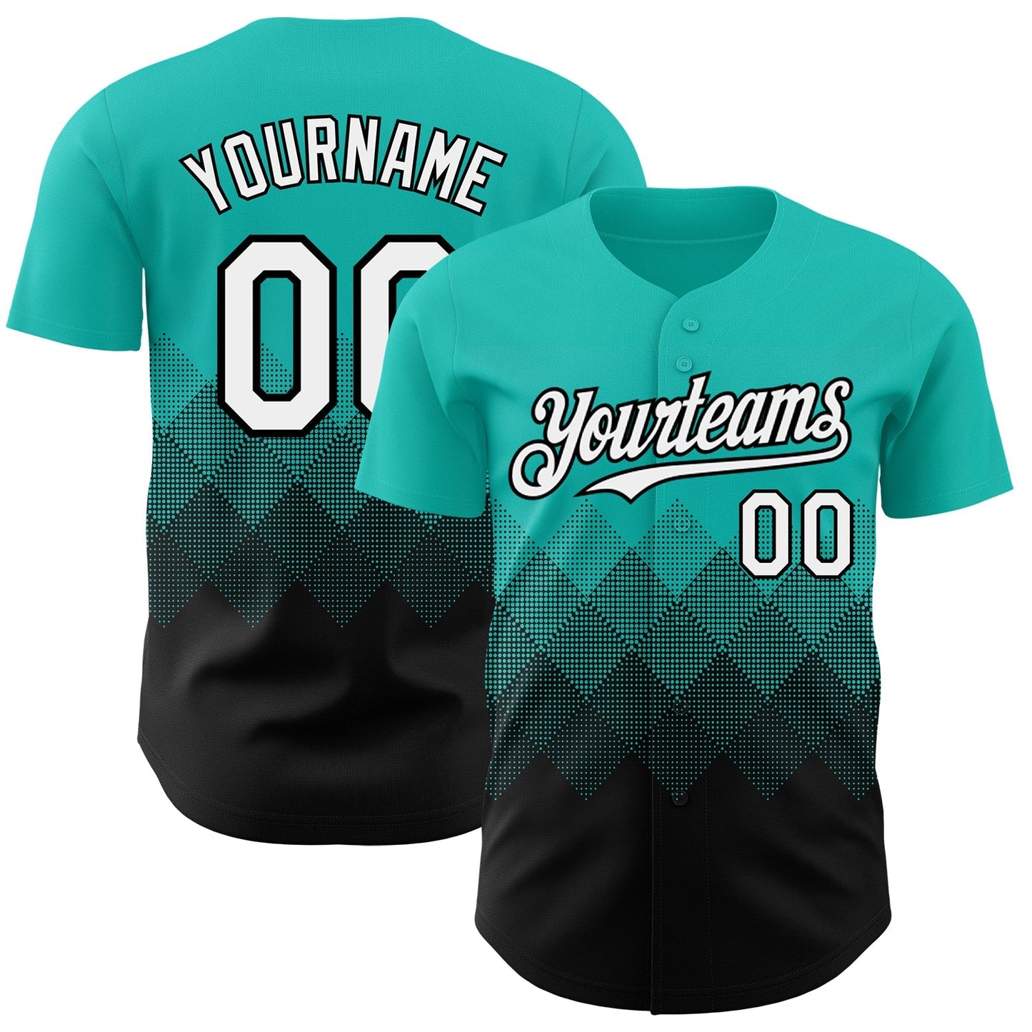 Custom Aqua White-Black 3D Gradient Square Shape Authentic Baseball Jersey baseball jersey product view 1