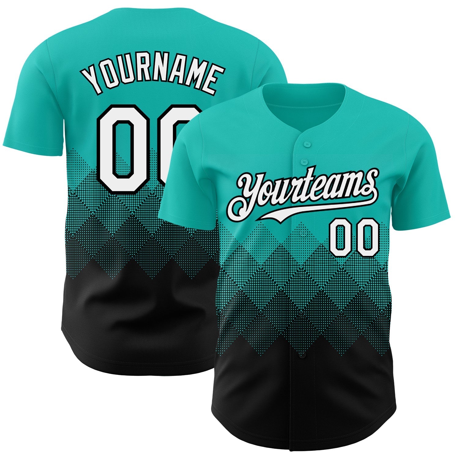 Custom Aqua White-Black 3D Gradient Square Shape Authentic Baseball Jersey baseball jersey product view 1