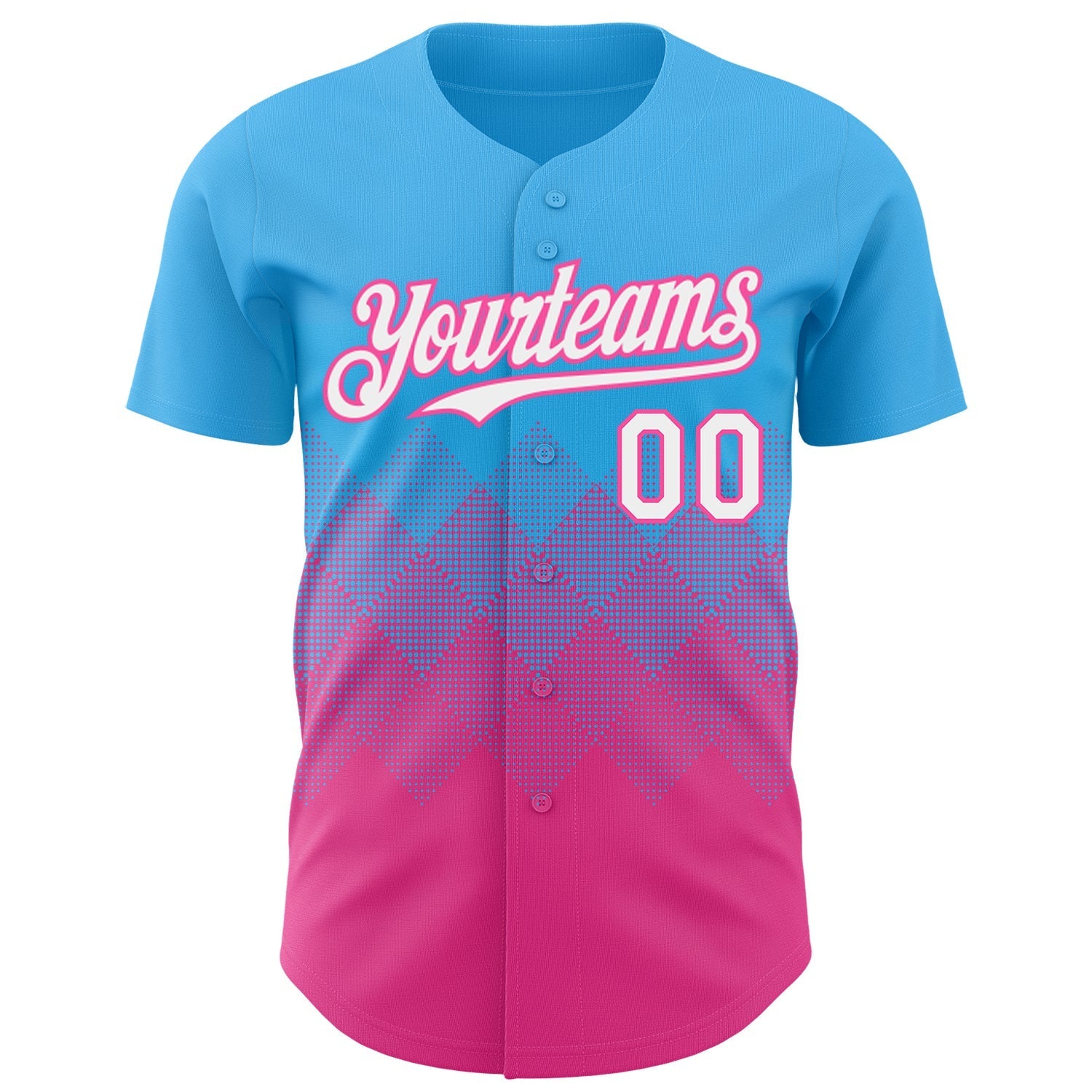 Custom Sky Blue White-Pink 3D Gradient Square Shape Authentic Baseball Jersey baseball jersey product view 2