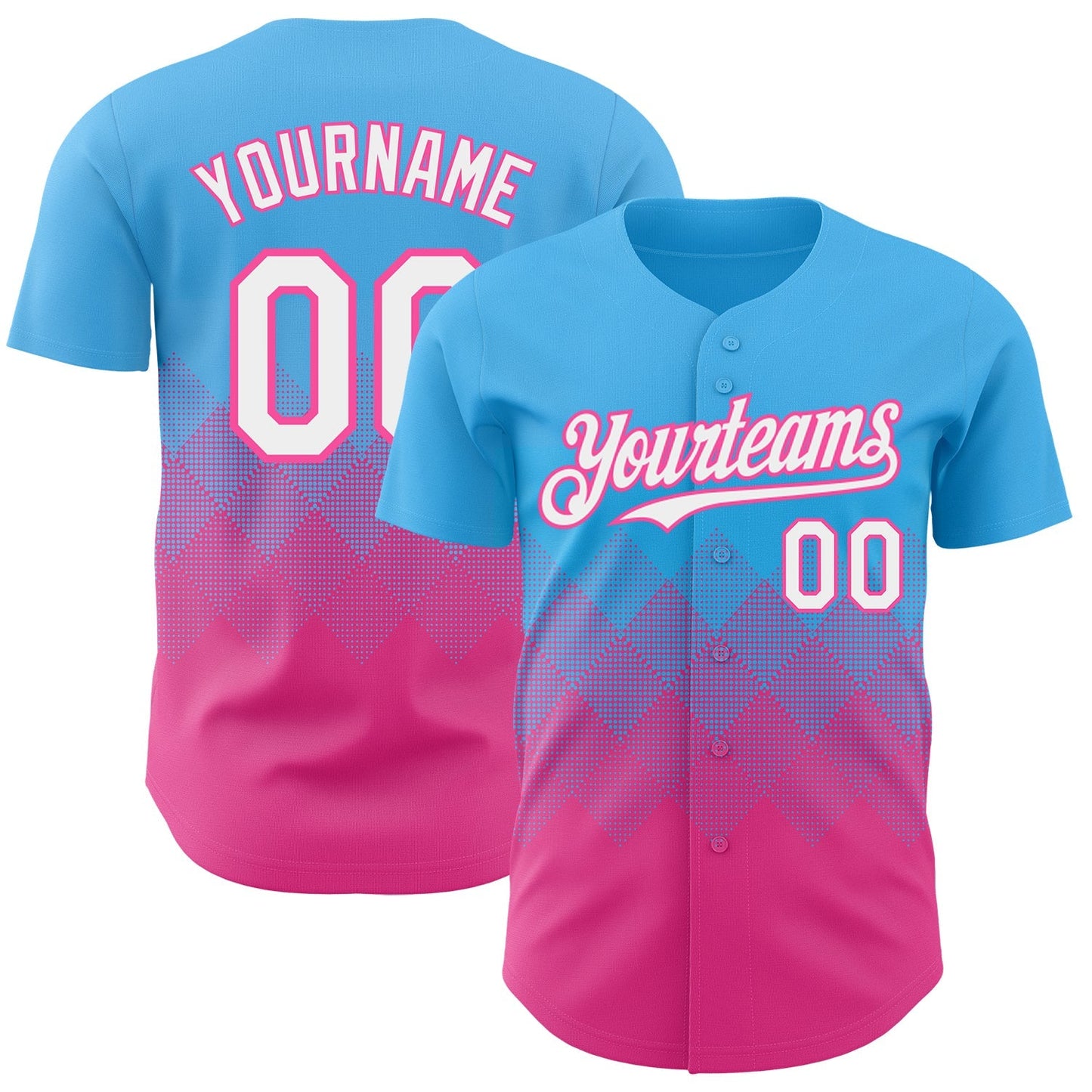 Custom Sky Blue White-Pink 3D Gradient Square Shape Authentic Baseball Jersey baseball jersey product view 1