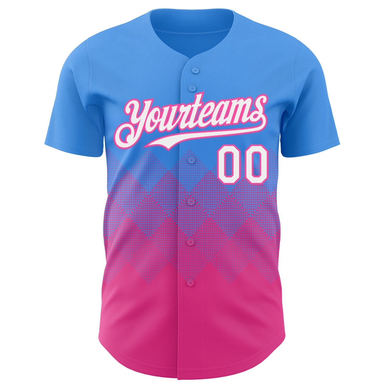 Custom Electric Blue White-Pink 3D Gradient Square Shape Authentic Baseball Jersey baseball jersey product view 2