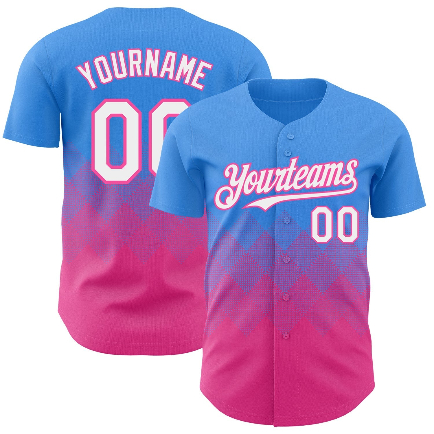 Custom Electric Blue White-Pink 3D Gradient Square Shape Authentic Baseball Jersey baseball jersey product view 1