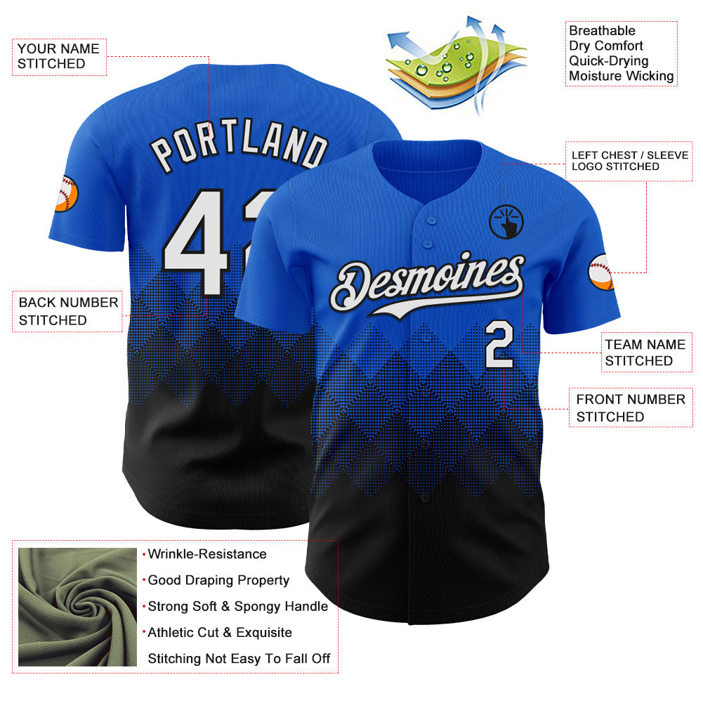 Custom Thunder Blue White-Black 3D Gradient Square Shape Authentic Baseball Jersey baseball jersey product view 3