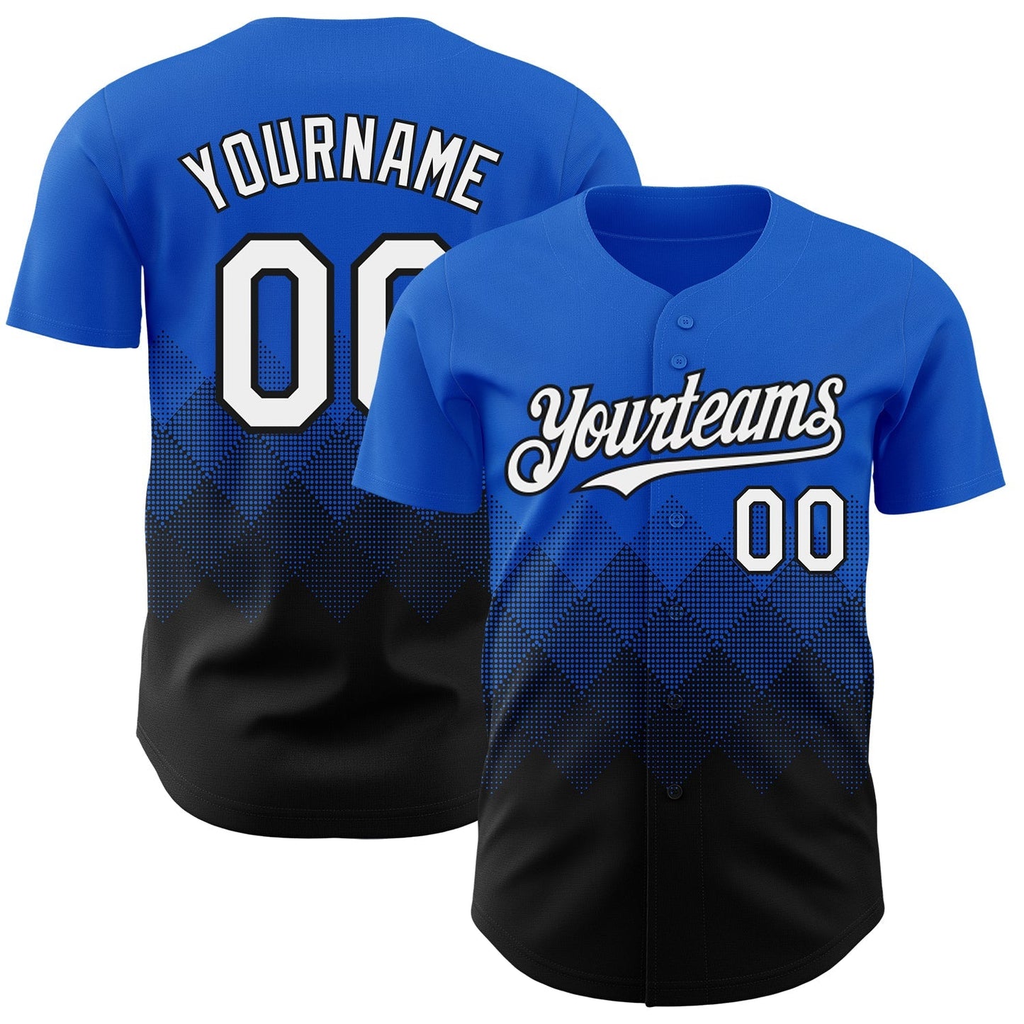 Custom Thunder Blue White-Black 3D Gradient Square Shape Authentic Baseball Jersey baseball jersey product view 1