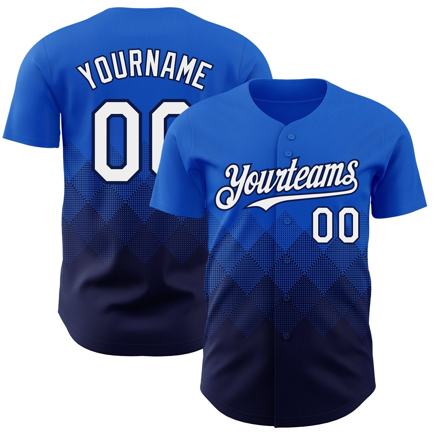 Custom Thunder Blue White-Navy 3D Gradient Square Shape Authentic Baseball Jersey baseball jersey product view 1