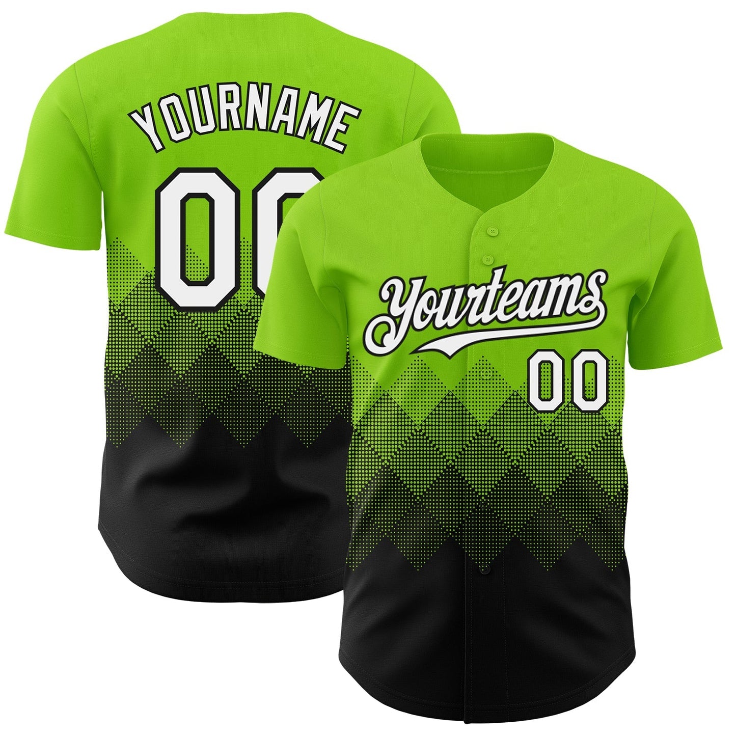 Custom Neon Green White-Black 3D Gradient Square Shape Authentic Baseball Jersey baseball jersey product view 1
