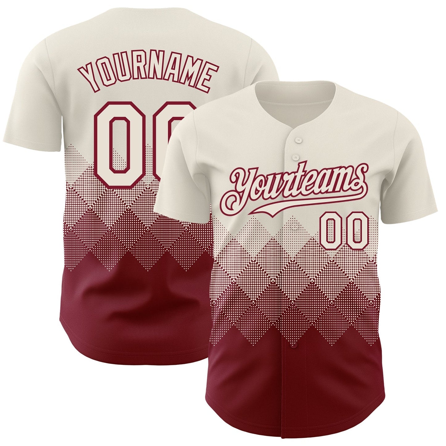 Custom Cream Crimson 3D Gradient Square Shape Authentic Baseball Jersey baseball jersey product view 1