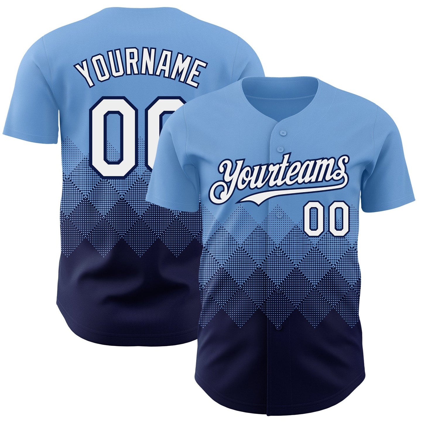 Custom Light Blue White-Navy 3D Gradient Square Shape Authentic Baseball Jersey baseball jersey product view 1