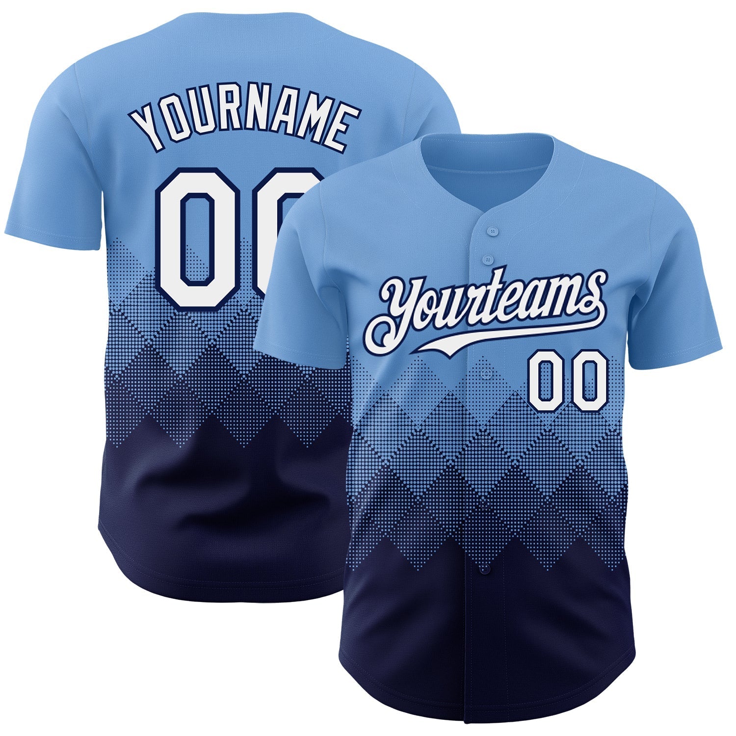Custom Light Blue White-Navy 3D Gradient Square Shape Authentic Baseball Jersey baseball jersey product view 1