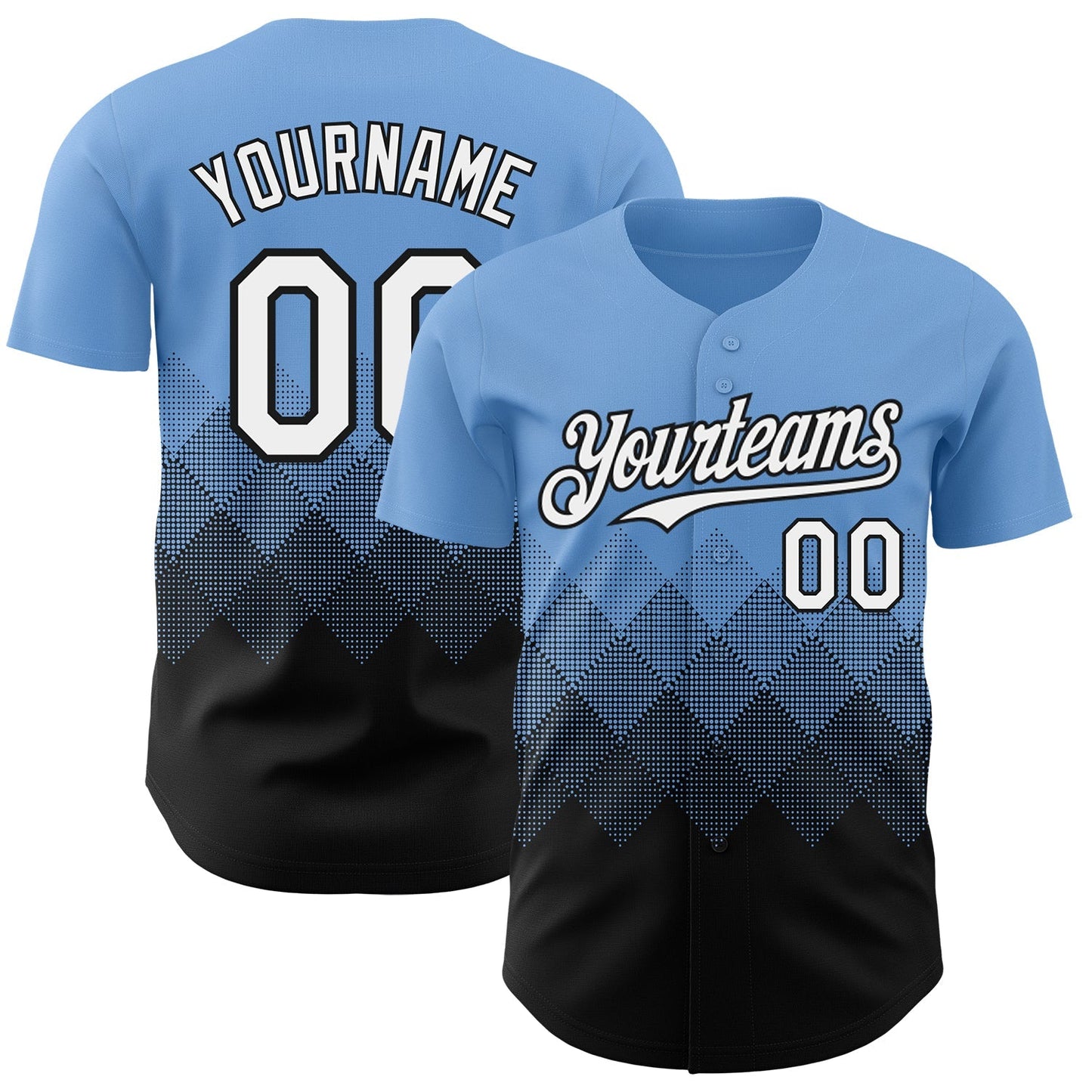 Custom Light Blue White-Black 3D Gradient Square Shape Authentic Baseball Jersey baseball jersey product view 1