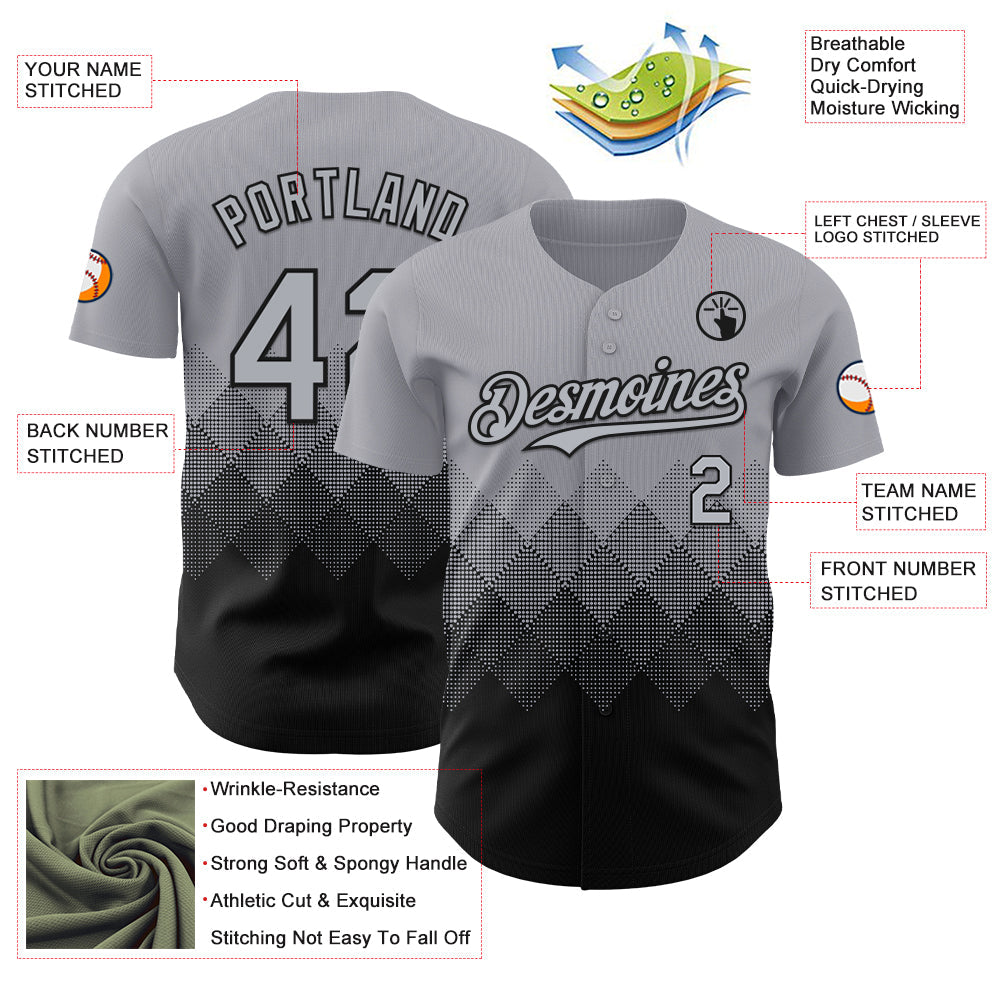Custom Gray Black 3D Gradient Square Shape Authentic Baseball Jersey baseball jersey product view 3