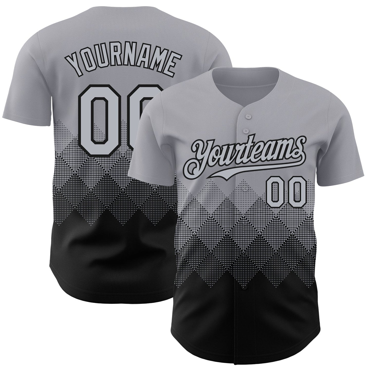Custom Gray Black 3D Gradient Square Shape Authentic Baseball Jersey baseball jersey product view 1
