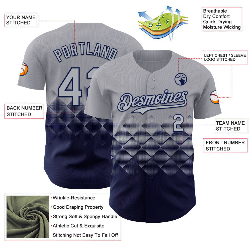 Custom Gray Navy 3D Gradient Square Shape Authentic Baseball Jersey baseball jersey product view 3
