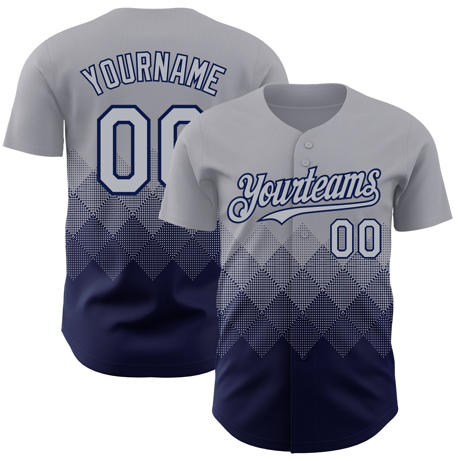 Custom Gray Navy 3D Gradient Square Shape Authentic Baseball Jersey baseball jersey product view 1
