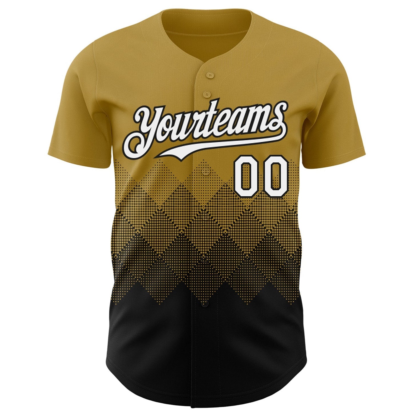 Custom Old Gold White-Black 3D Gradient Square Shape Authentic Baseball Jersey baseball jersey product view 2