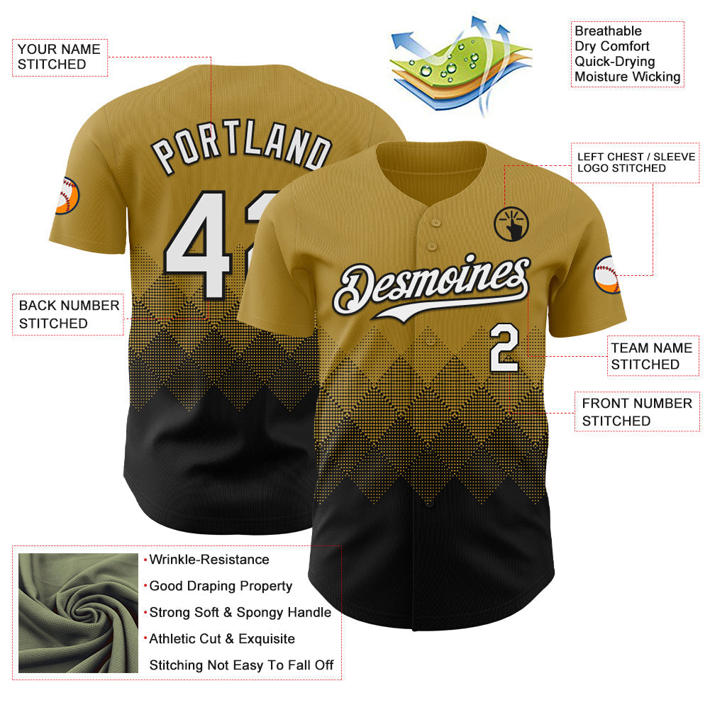 Custom Old Gold White-Black 3D Gradient Square Shape Authentic Baseball Jersey baseball jersey product view 3