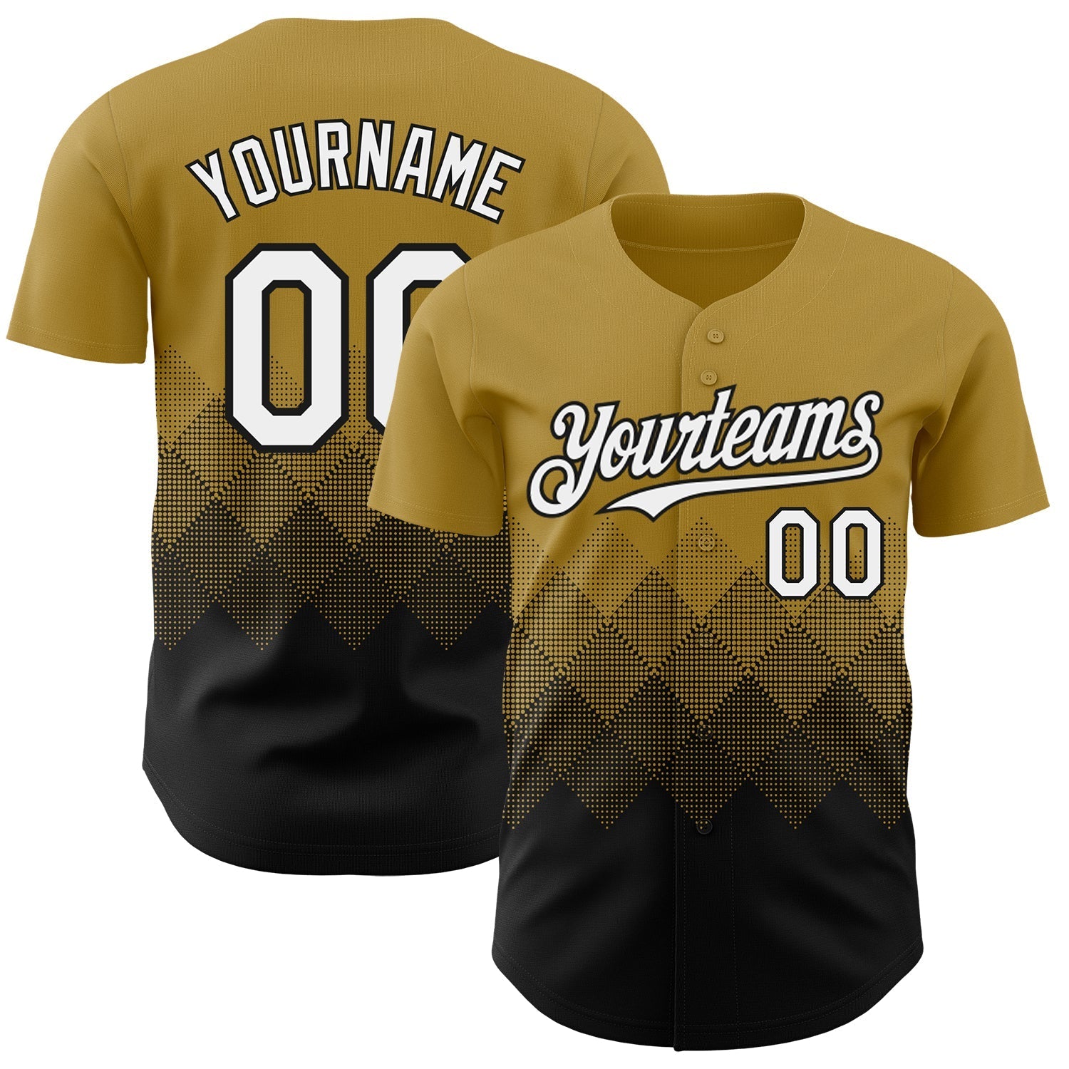 Custom Old Gold White-Black 3D Gradient Square Shape Authentic Baseball Jersey baseball jersey product view 1