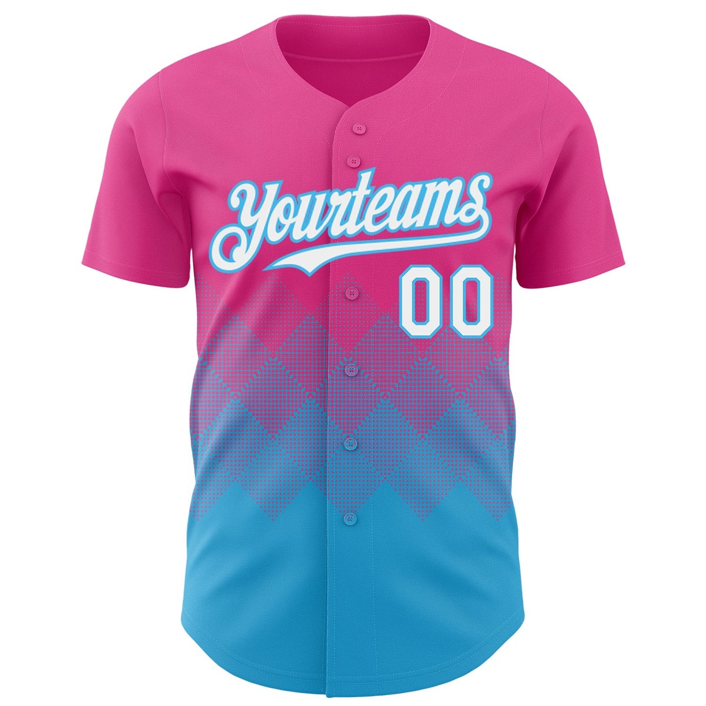 Custom Pink White-Sky Blue 3D Gradient Square Shape Authentic Baseball Jersey baseball jersey product view 2
