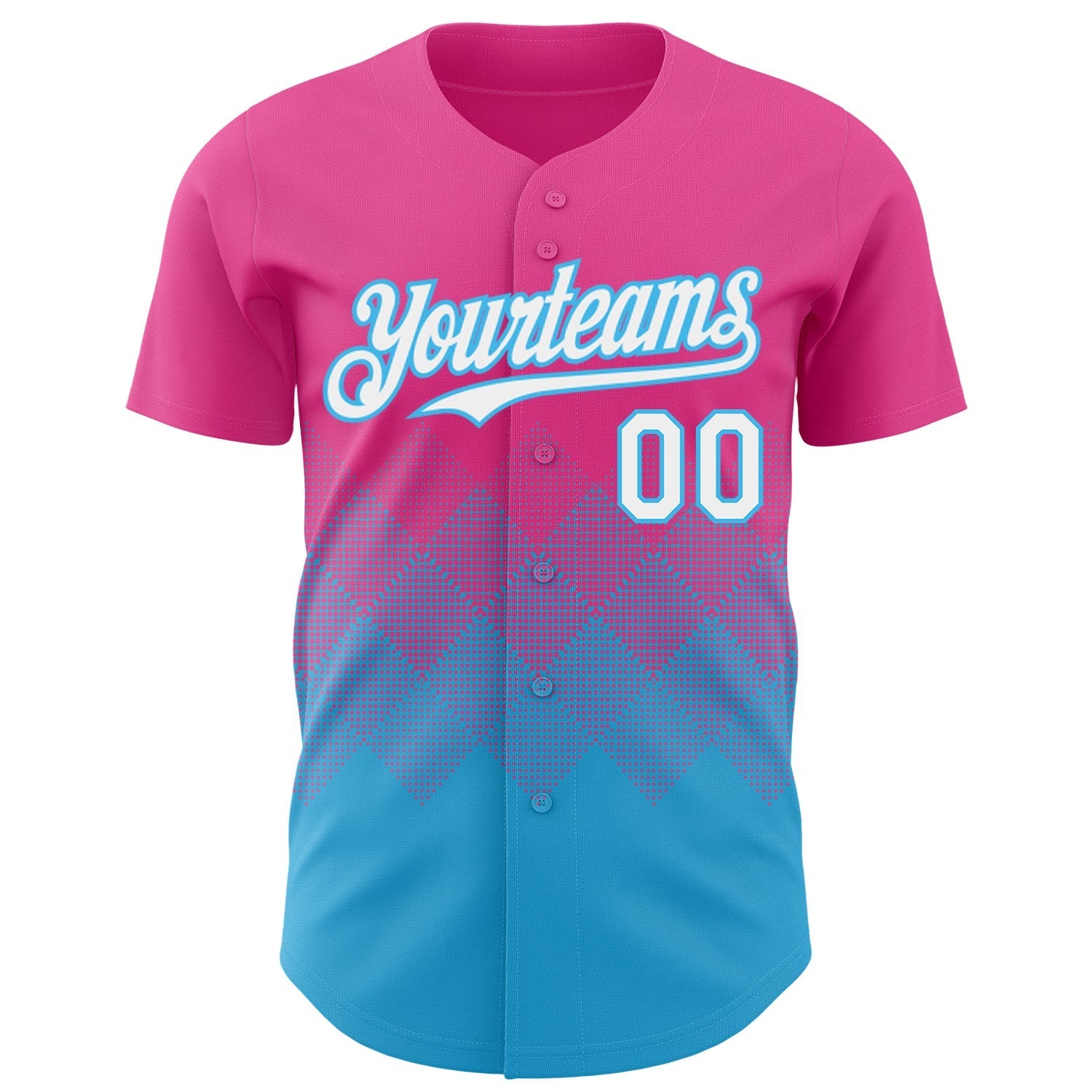 Custom Pink White-Sky Blue 3D Gradient Square Shape Authentic Baseball Jersey baseball jersey product view 2