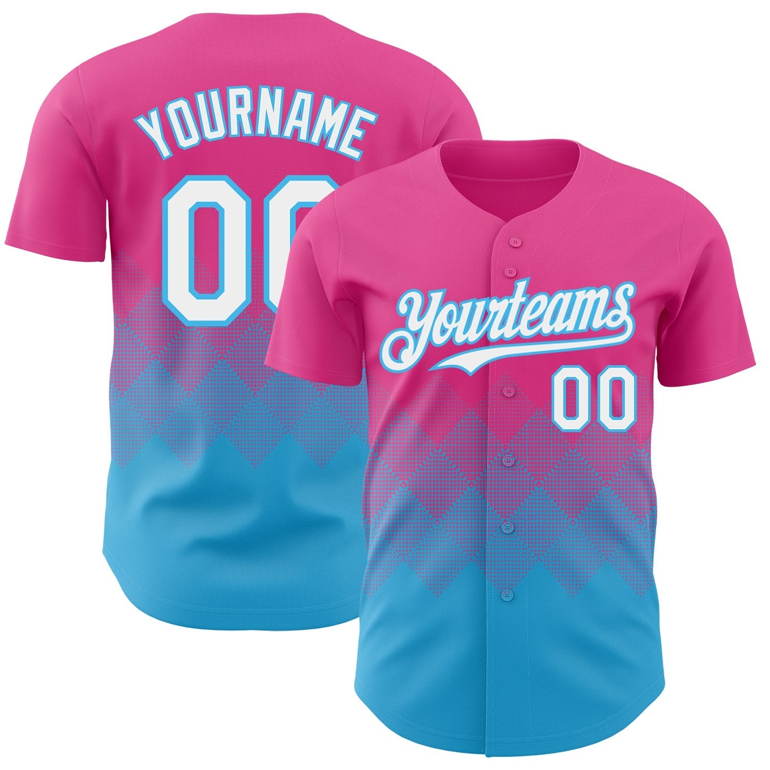 Custom Pink White-Sky Blue 3D Gradient Square Shape Authentic Baseball Jersey baseball jersey product view 1