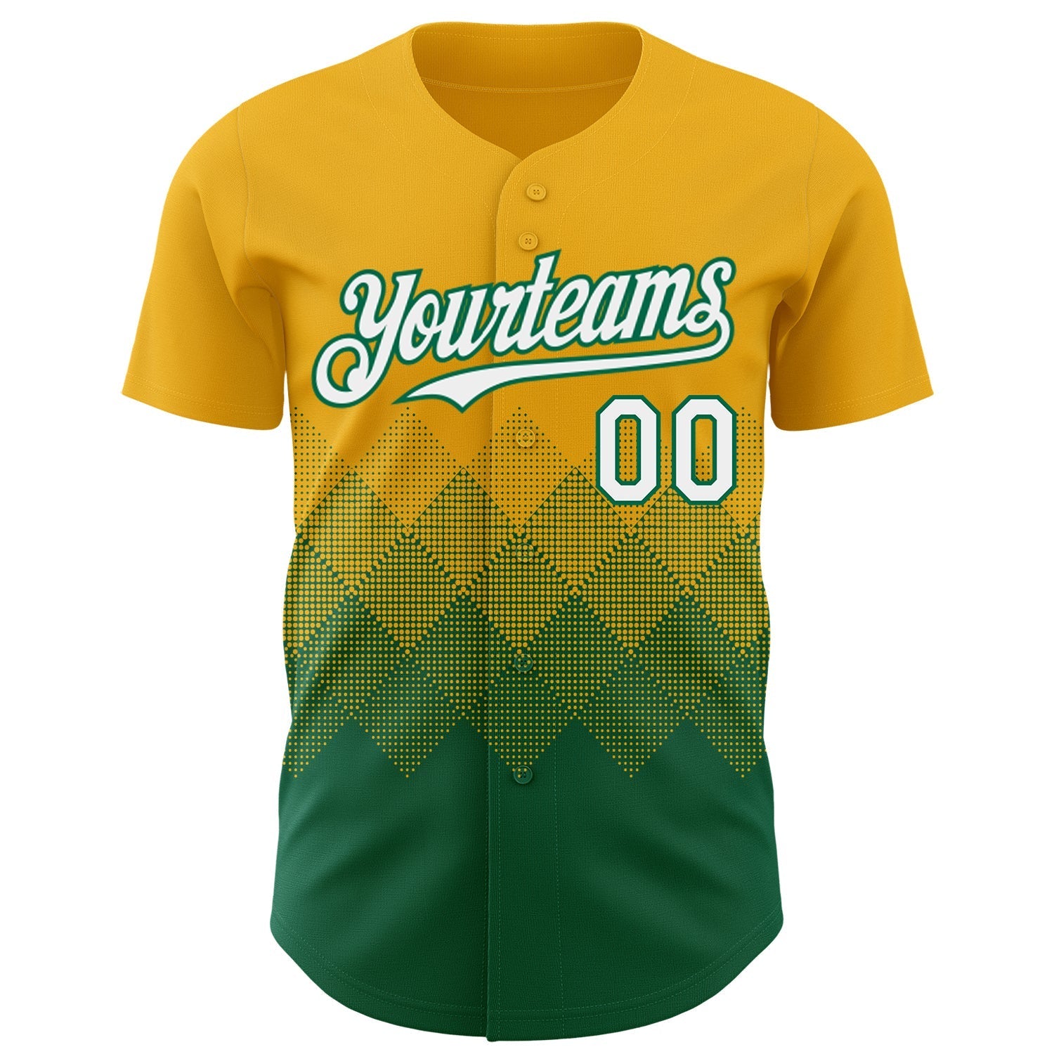 Custom Gold White-Kelly Green 3D Gradient Square Shape Authentic Baseball Jersey baseball jersey product view 2