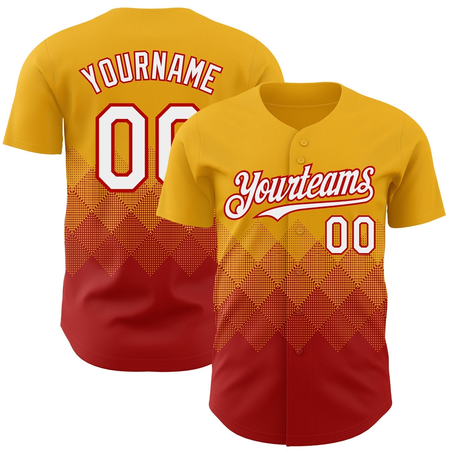 Custom Gold White-Red 3D Gradient Square Shape Authentic Baseball Jersey baseball jersey product view 1