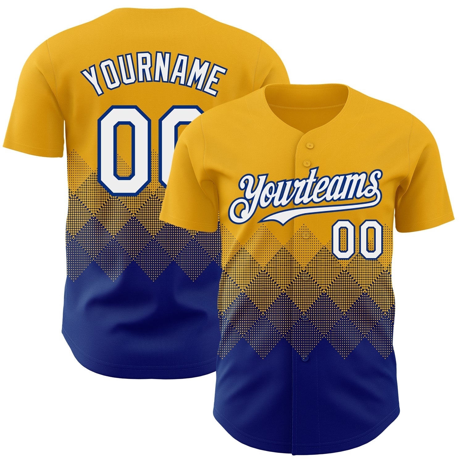 Custom Gold White-Royal 3D Gradient Square Shape Authentic Baseball Jersey baseball jersey product view 1