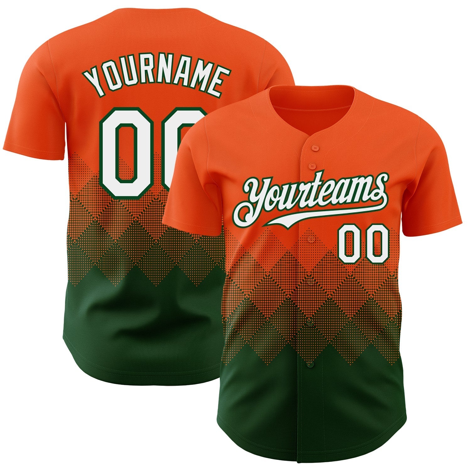 Custom Orange White-Green 3D Gradient Square Shape Authentic Baseball Jersey baseball jersey product view 1